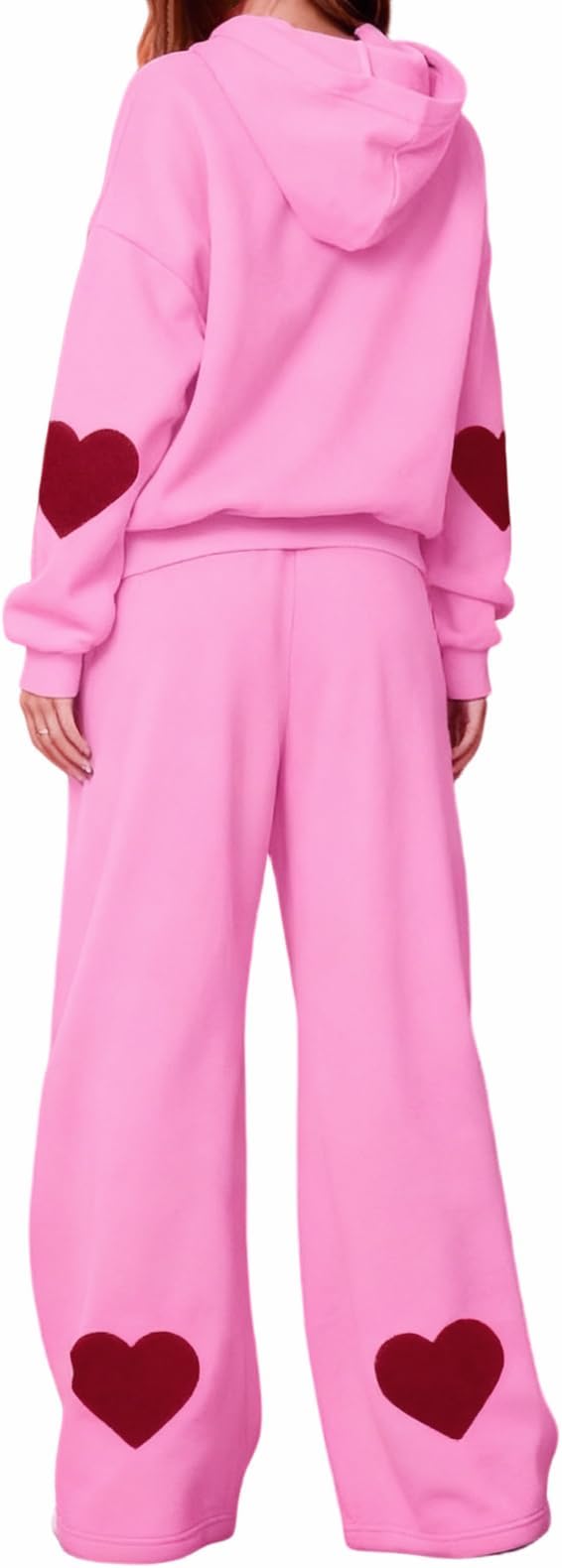 Yoawdats Womens 2 Piece Lounge Sets Heart Print Hoodie Set Fall Fashion Oversized Bow Sweatshirts Wide Leg Sweatpants