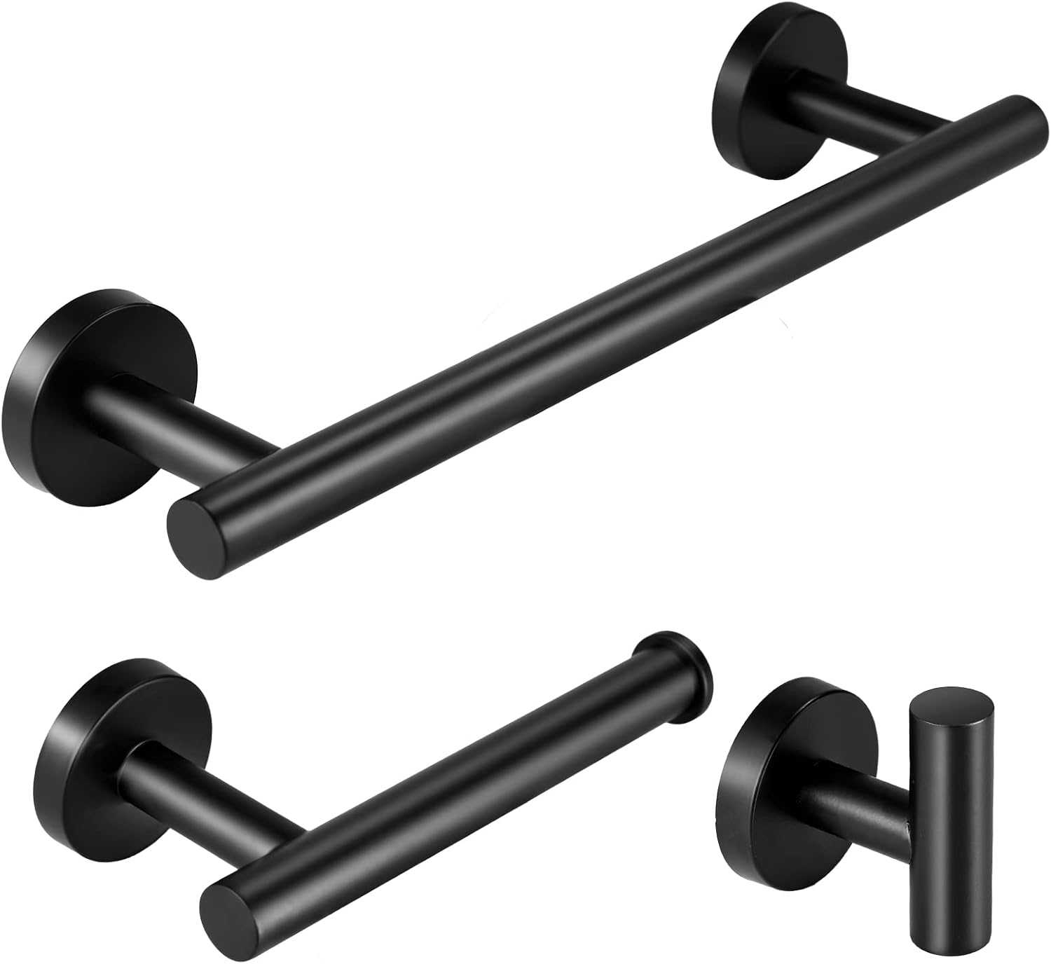 YUET Black Bathroom Accessories Accessory Bars Set Hand Towel Holders Ring Rails For Bathrooms SUS 304 Stainless Steel Hardware Wall Mounted Rack, 12" Bath Bar  Toilet Paper Holder  Robe Hook