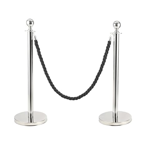 Trintion Queue Barrier Posts Stands Crowd Control Stanchions with 1.5M Ropes Heavy Duty Stainless Steel Queue Barrier Posts with Weighted Bases for Events Airports Hotels (Silver Black)