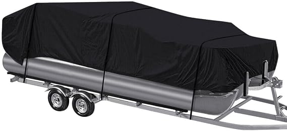 Pontoon Boat Cover, Waterproof 210D Oxford Trailerable Pontoon Cover with Storage Bag, 17-20ft Marine Grade UV Resistant Polyester Canvas Cover, Beam Width Up to 96", Black