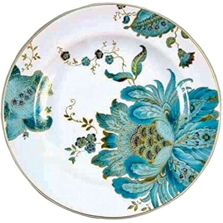 222 Fifth Eliza Teal Fine China Salad Plates, Set of 4, Circle