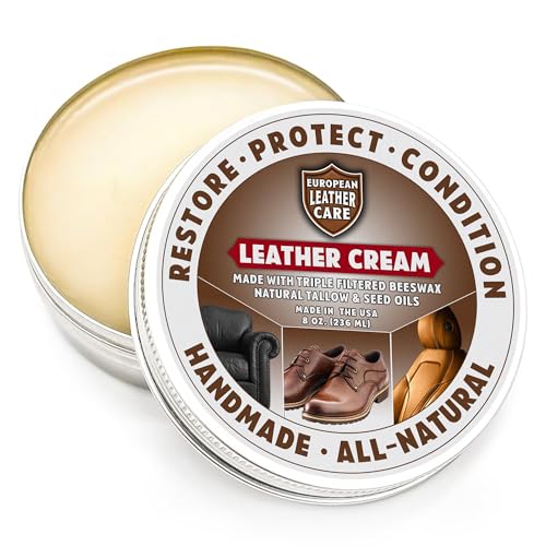 European Leather Care 8 oz Cream Leather Cleaner and Conditioner All Natural Leather Boots Leather Maintenance Cream Leather Conditioner Shoe Polish, Leather Couch, Furniture, Purses, Car, Saddle USA