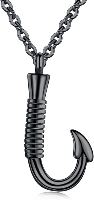 Fishing Hook Cremation Urn Necklace for Ashes, Keepsake Memorial Jewelry | Stainless Steel, Waterproof Urn Pendant, Memorial Pendant Necklace for Women Men