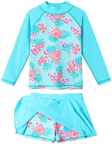 Girls Two-Piece Long Sleeve Swimsuits UPF50 Rash Guard Kids Bathing Suit