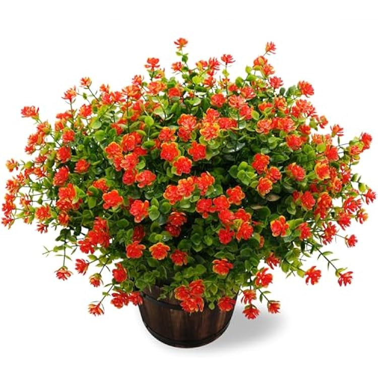 Artificial Mums Fall Flowers for Outdoors Fake Plants, 16 Bundles Faux Eucalyptus Flower Plants UV Resistant No Fade Faux Shrubs Home Garden Thanksgiving Porch Patio Autumn Decoration