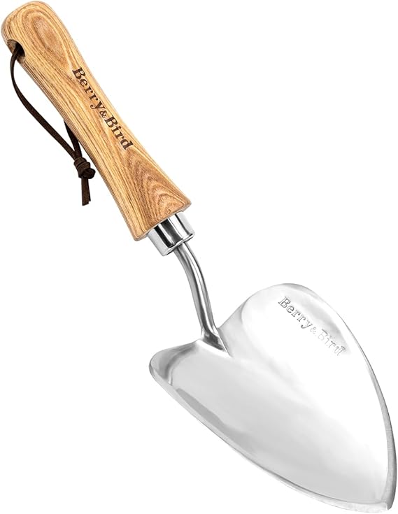 Berry&Bird Stainless Steel Heart-Shaped Perennial Trowel, Oversized Garden Hand Trowel with Tapered Tip Design Blade, Metal Gardening Trowel for Digging, Transplanting, Root Cutting, Soil Loosening