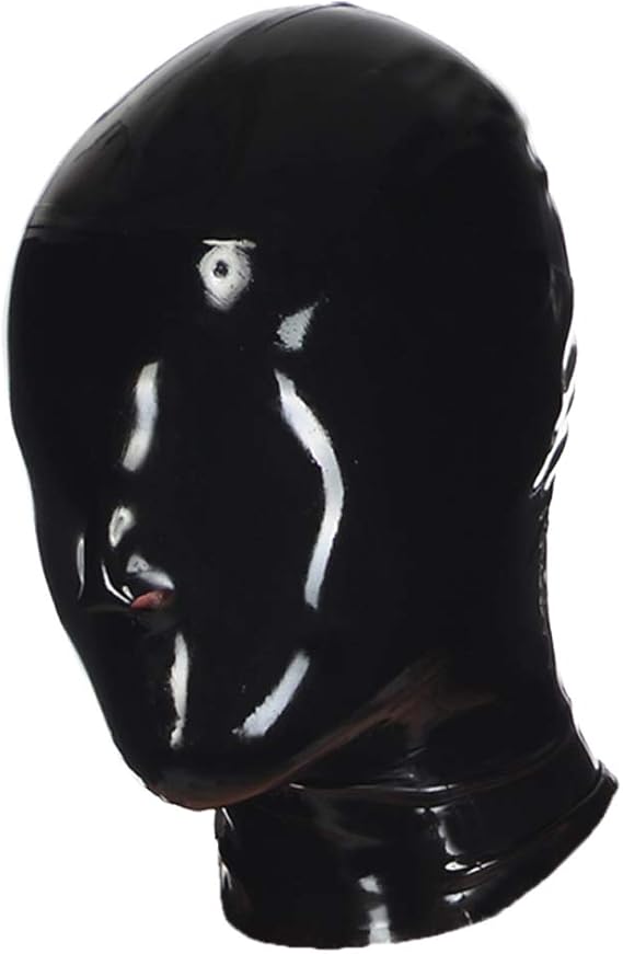 Latex Mask Unisex Black Rubber Latex Hood with Nose Holes sm Hood 0.6mm