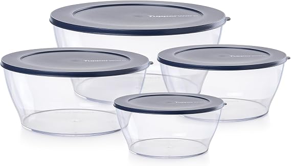 Tupperware Crystal Clear Store & Serve Collection Clearly Elegant 8 Piece Tritan/Copolyester Food Storage Container Set, Dishwasher Safe and BPA Free (4 Bowls, 4 Lids)