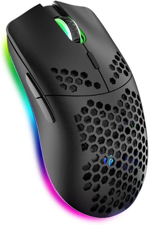 Wireless Gaming Mouse Honeycomb Design for Right Handed Black