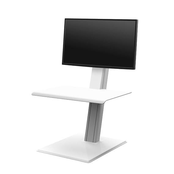 Quickstand Eco Single Monitor Stand, White Adjustable Monitor Stand with 18.6 Range, Stable and Self-Locking Computer Monitor Riser, Ergonomic Monitor Arm for Workstation