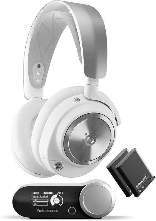 SteelSeries 61526 Arctis Nova Pro Wireless PS White Gaming Headset, Lightweight, Wireless, PS-Compatible, Sealed Type, High Resolution, Active Noise Canceling, Hi-Fi Sound, Compatible with PC/PS 5/4