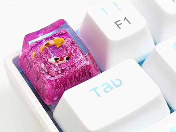 Handmade Koi Fish Backlit Resin Keycap R4/Esc Artisan Keycap Shine Through Translucent Key Cap OEM Profile for Cherry MX Gaming Mechanical Keyboard DIY Replace (Rose Red)