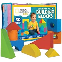 National Geographic Kids Jumbo Foam Blocks 30-Piece Foam Building Blocks for Toddlers & Preschoolers, Soft Stackable Blocks with Storage Bag, Early Learning & Sensory Building Toy