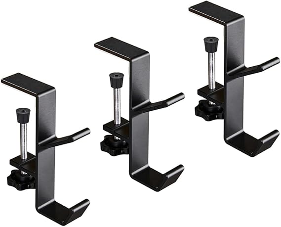 3 PCS Metal Headphone Hook, Headphone Hanger with Double Hooks, Portable Desk Mount Headphones Holder, Non-Slip Adjustable Women's Bag Handbag and Purse Holder - Black