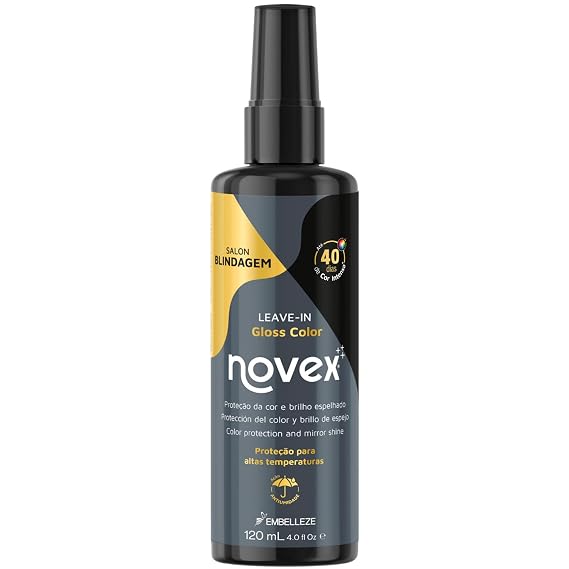 NOVEX Blindagem Gloss Color Leave In 4 oz - Heat Protectant for Color Treated Hair | Anti Frizz Leave-In with Color Protection & Mirror Shine - Extends Color Vibrancy with Keratin & Amino Acid