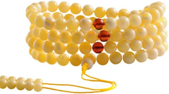 mala beads， 8Mm Yellow White Amber Beaded Necklace Bracelet 108 Buddha Rosary Beads for Yoga Prayer Meditation (Color : Wit)(Wit)