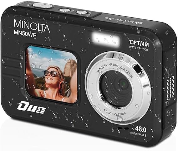 Minolta MN50WP 48MP 5K Ultra HD Dual LCD Screen Waterproof Digital Camera - Black