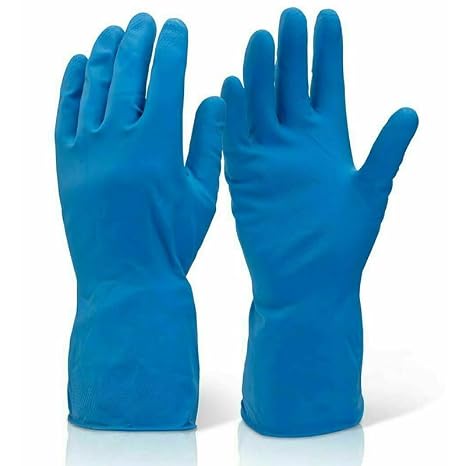 12 Pair, Long Sleeve Rubber Gloves Latex Household Cleaning Dishwashing Laundry Kitchen Gloves (Blue, M)