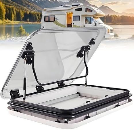 RV Caravan Roof Vent - Cut Out RV Caravan LED Skylight, Window Roof Top Vent with Sunshade, Anti-UV Roof Vent Hatch for Caravan Trailers