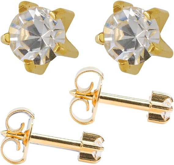 Studex April/Crystal Mini 2mm Gold Plated Claw Setting Ear Piercing Stud Earrings Birthstone