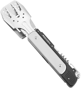 ROXON S601 14" 6 in 1 MBT3 Folding Grill Utensils Set Fork Spatula Grilling Knife Tongs Opener for Backyard Barbecue and Camping