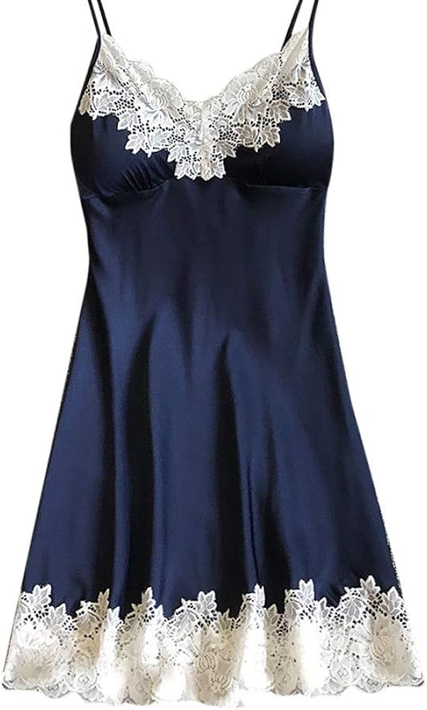 RHWHOGLL Sexy Lingerie for Women for Sex Play Silk Pajamas for Women Babydoll Dress Chemise Lace Trim Nightgown Sleepwear