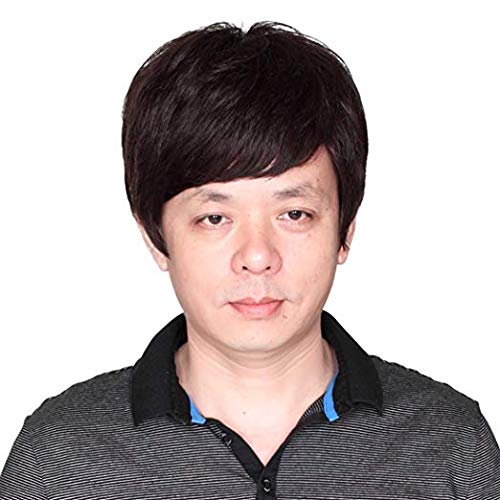 GOOACTION Male Short Natural Black Hair Wig Father High Temperature Fiber Synthetic Replacement Full Wigs for Father and Middle aged Old Men