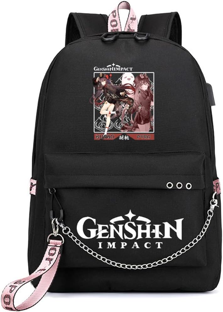 Genshin Impact Backpack Bag Xiao Klee Rucksack Hu Tao with USB Charging Port Anime Backpack Hutao Rucksack Backpack