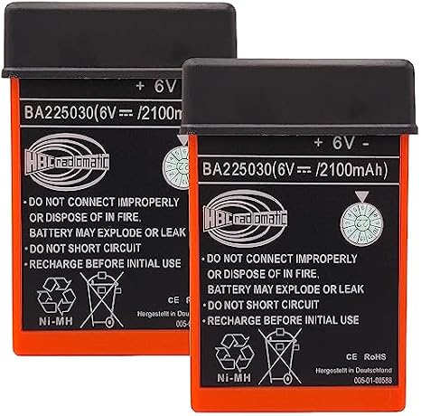 2-Pack HBC Radiomatic BA225030 Battery 6V 2100mAh Ni-Mh Rechargeable Battery BA225030 for HBC Crane Pump Truck