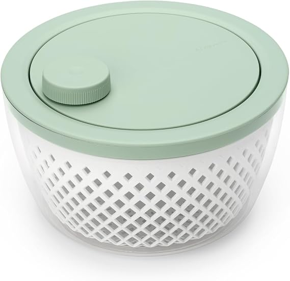 Brabantia Tasty+ Salad Spinner with Serving Bowl & Colander | Crisp Greens and Berry Dryer with Non-Slip Base | Recyclable, Dishwasher-Safe, Durable Plastic | Jade Green