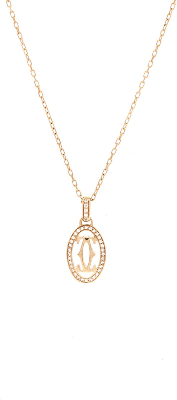 Pre-Loved Double C de Cartier Pendant Necklace 18K Rose Gold and Diamonds, Rose Gold