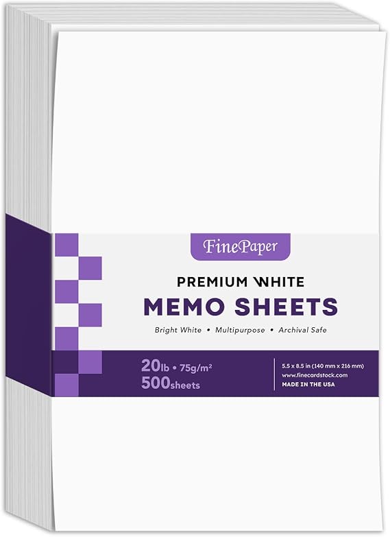 Half Letter Size - 8.5 x 5.5 Inches Copy Paper, White Memo Sheets, 20lb Paper, 500 Sheets Per Pack (8.5 x 5.5)