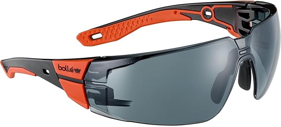 Bollé Rush+ 2.0 PLATINUM® safety glasses with smoke lens, wide opening hinges and flexible nosepiece, designed to support eye protection, comfort and durability in demanding work environments.