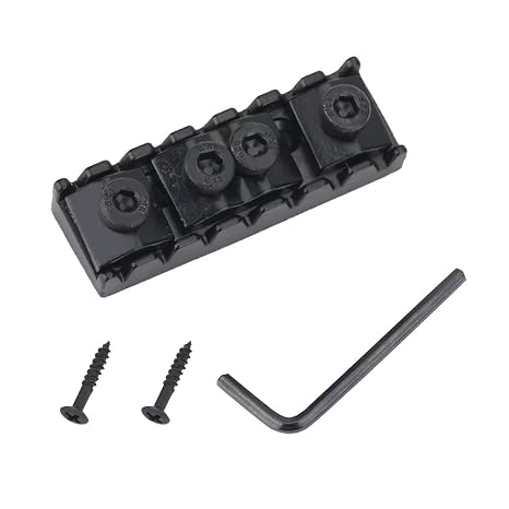 VGEBY 7 String Locking Nut, 48mm Electric Guitar Parts String Nut, Black Zinc Alloy, Slotted, 1 Piece
