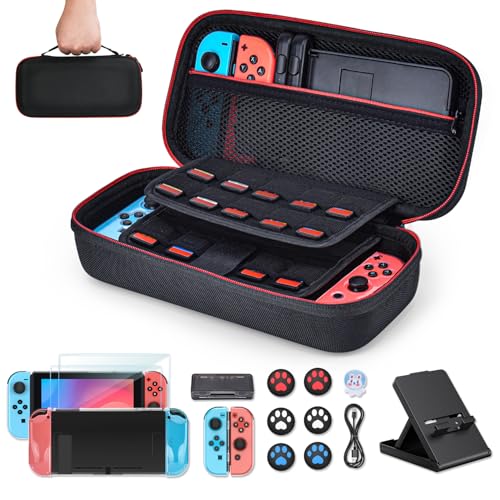 Younik Switch Accessories Bundle, 16 in 1 Accessories Kit Includes Switch Carrying Case, Protective Case Cover for Console & J-Con, Screen Protector, Adjustable Stand, Switch Game Case and More...