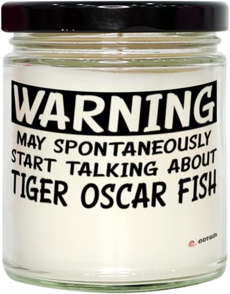 Funny Tiger Oscar Candle Warning May Spontaneously Start Talking About Tiger Oscar Fish 9oz Vanilla Scented Soy Wax Candles