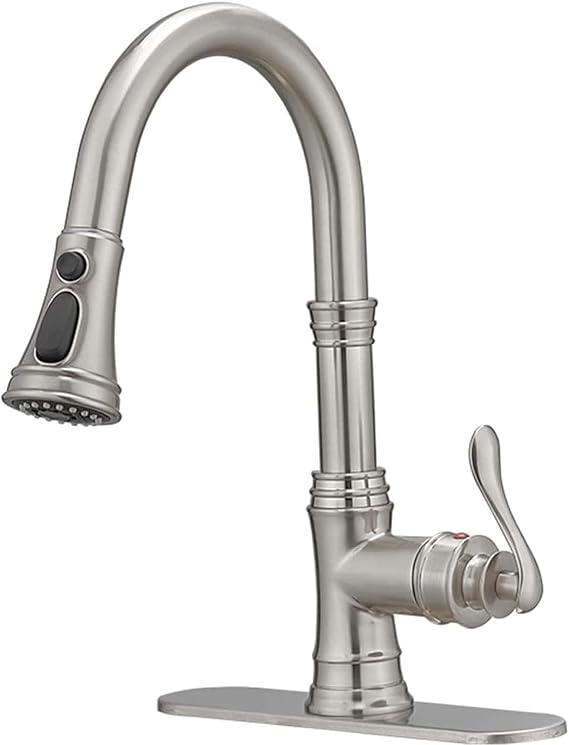 Brushed Nickel Kitchen Faucet with 3 Function Pull Down Sprayer
