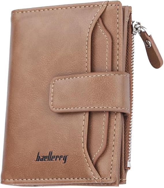 Baellerry Man Purse Leather Wallet Card Holder Cash Compartment Portable Coins Driving License Wallets Husband Anniversary, Khaki