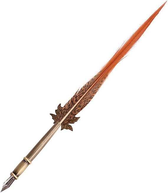 JIAHG Vintage Feather Dip Pen Antique Calligraphy Pen Handmade Quill Feather Pen Set Writing Quill Ink Dip Pen with 5 Replacement Nibs for Birthday Wedding Anniversary Halloween Thanksgiving