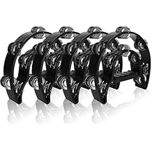4 Pack 10" Half Moon Musical Tambourine Black Metal Jingles Hand Held Percussion Drum - Double Row, Plastic Musical Percussion Tambourines for Party Bar KTV Bands Musicians