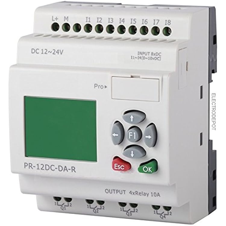 PLC Programmable Controller 4 Relay Outputs 10Amp, 8 DC Inputs, 1224VDC HMI Display & Keypad, USB