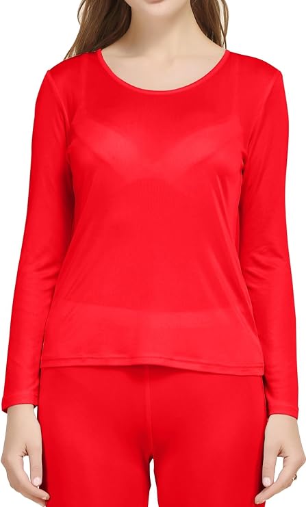 Women's Silk Thermal Underwear Long Johns Top Lightweight Mulberry Silk Shirt Baselayer Undershirts Pullover Blouse