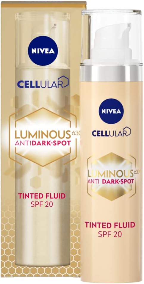 NIVEA Cellular LUMINOUS 630 Anti-Dark Spot Tinted Fluid SPF 20 Double Corrector (40ml), Correcting Dark Spot Cream, Facial Concealer for Luminous Skin