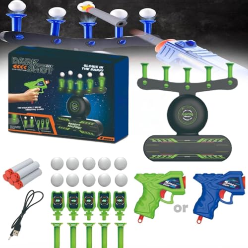 Glow-in-The-Dark Shooting Target Practice Shooting Toy Gun Set, Hover Shot Floating Target Game, Shooting Target Practice Toys, Air Powered Tube Ball Toy Blue or Green