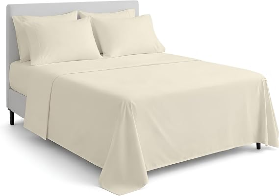 Queen 6 Piece Egyptian Cotton Sheet Set, 16 Inch Deep Pocket, Ivory Solid