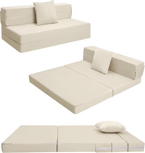 MeMoreCool Folding Floor Mattress Double, Fold Out Sofa Chair, Beige