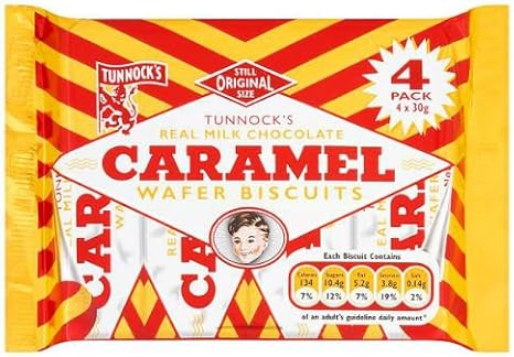 Tunnock's Real Milk Chocolate Caramel Wafer Biscuits 4 x 30G x Case of 20