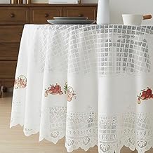 Warm Home Designs 90" Round Tablecloth, Farmhouse Kitchen Decor, Thanksgiving, Ivory, Lace