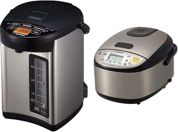 Zojirushi CV-JAC40XB Water Boiler & Warmer, 4.0-Liter, Stainless Black & NS-LGC05XB Micom Rice Cooker & Warmer, 3-Cups (uncooked), Stainless Black