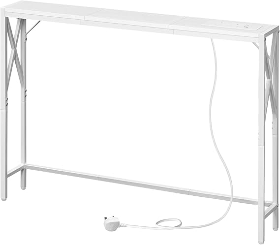 MAHANCRIS Console Table with Charging Station, 100 CM Narrow Sofa Table, Long Entryway Table, Hallway Table with USB Ports, Behind Couch Table with Power Outlets, White ACTWT151KE01
